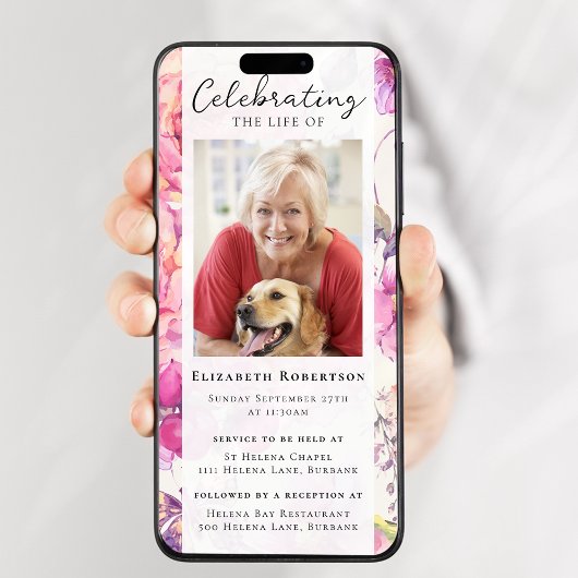 かわいらしフローラ写真葬式デジタル招待状 招待状