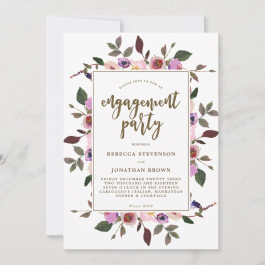 かわいらしフローラ婚約パーティの招待 招待状 (正面)