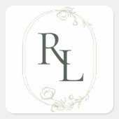 かわいらしフローラ対結婚イニシャルモノグラム スクエアシール (正面)