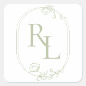 かわいらしフローラ対結婚イニシャルモノグラム スクエアシール (正面)