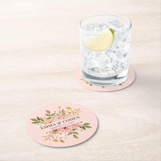 かわいらしフローラ庭園の結婚式 ラウンドペーパーコースター (インサイチュ)