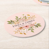 かわいらしフローラ庭園の結婚式 ラウンドペーパーコースター (アングル)