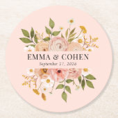 かわいらしフローラ庭園の結婚式 ラウンドペーパーコースター (正面)