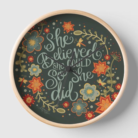 かわいらしフローラ彼女信じ引用文感光クロック 壁時計 (正面)