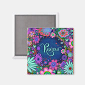 かわいらしフローラ書き換え青感動的ハート マグネット (正面/裏面)