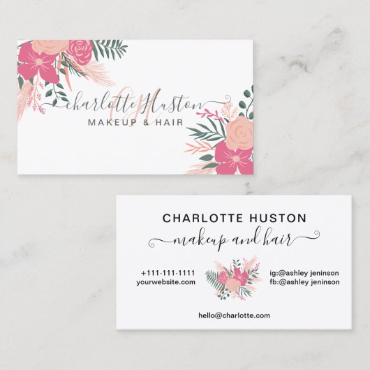 かわいらしフローラ束髪モノグラムの化粧 名刺 (正面/裏面)