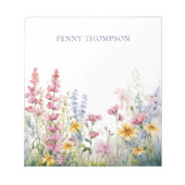 かわいらしフローラ水彩ワイルドフラワーメモ帳 ノートパッド (正面)