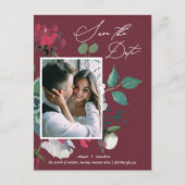 かわいらしフローラ水彩花ブルゴーニュ結婚ーズ インビテーションポストカード (正面)
