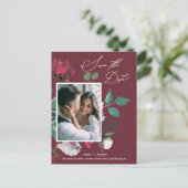 かわいらしフローラ水彩花ブルゴーニュ結婚ーズ インビテーションポストカード (スタンド正面)