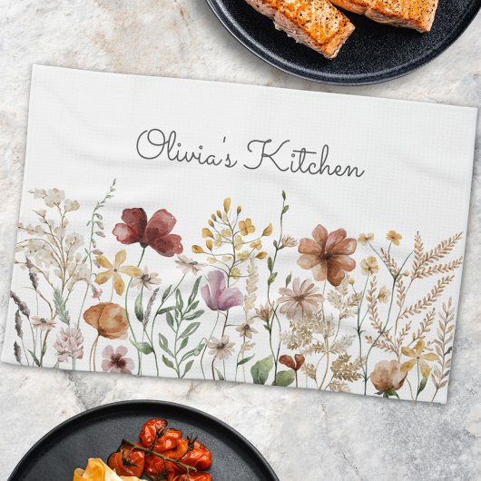 かわいらしフローラ水彩野草園 キッチンタオル