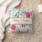 かわいらしフローラ水色グリッター赤ポインセチア クッション (ブランケット)