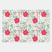 かわいらしフローラ水色グリッター赤ポインセチア ラッピングペーパーシート (正面3)