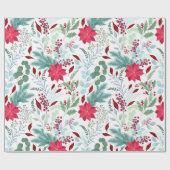 かわいらしフローラ水色グリッター赤ポインセチア ラッピングペーパー (フラット)