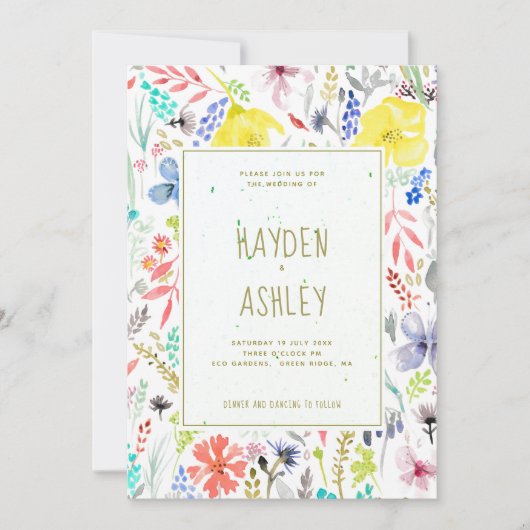 かわいらしフローラ水色結婚式招待状 招待状 (正面)