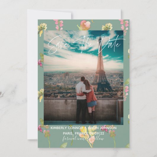 かわいらしフローラ水色 |日付の保存 セーブザデート (正面)