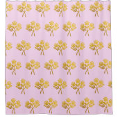 かわいらしフローラ淡い色のピンクフェイク金ゴールド花バラ シャワーカーテン (正面)