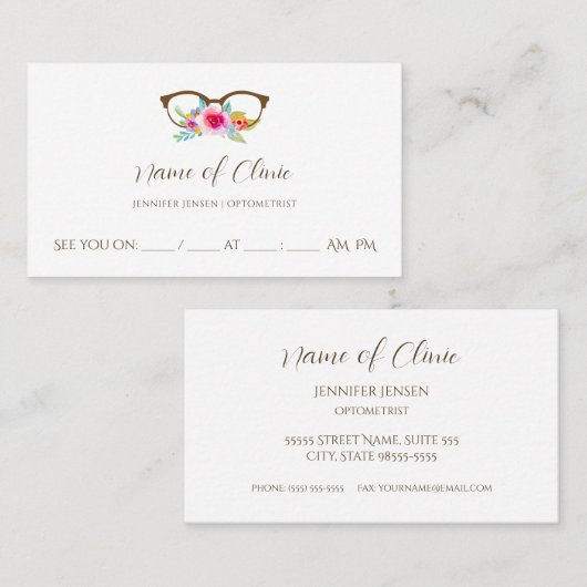かわいらしフローラ眼鏡検査アポイントメント 予約カード (正面/裏面)