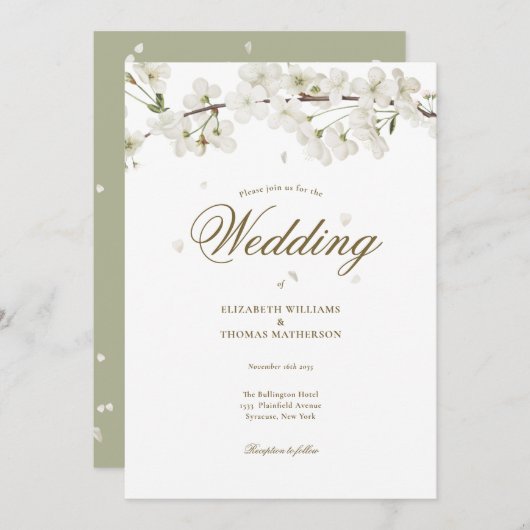 かわいらしフローラ結婚の白い花 招待状 (正面/裏面)