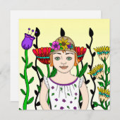 かわいらしフローラ背景の少女 (正面/裏面)