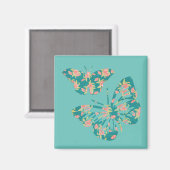 かわいらしフローラ蝶ティール（緑がかった色） マグネット (正面/裏面)