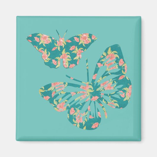かわいらしフローラ蝶ティール（緑がかった色） マグネット (正面)