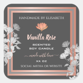 かわいらしフローラ製品ラベルグレーおよびバラ金ゴールド スクエアシール