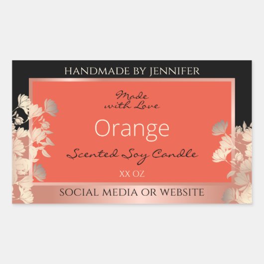 かわいらしフローラ製品ラベルOrange Red Rose金ゴールド 長方形シール (正面)