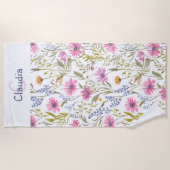 かわいらしフローラ野パターン(の模様が)ある花モノグラムの ビーチタオル (正面)