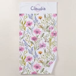 かわいらしフローラ野パターン(の模様が)ある花モノグラムの ビーチタオル