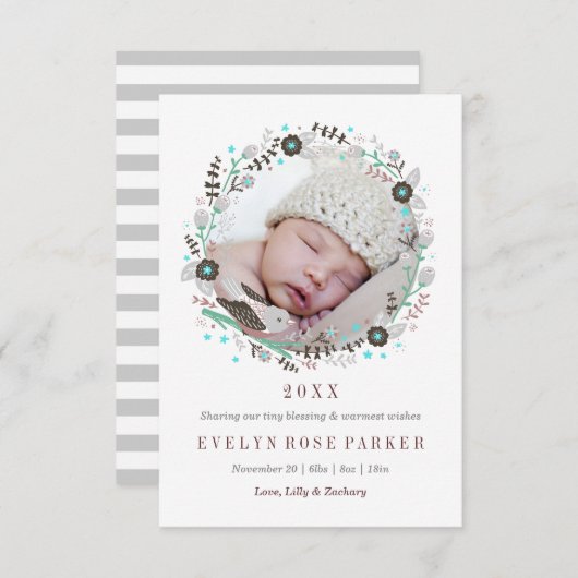 かわいらしフローラ鳥リース誕生発表 招待状