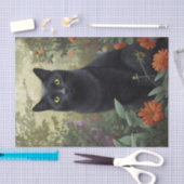 かわいらしフローラ黒猫 薄葉紙 (クラフト)
