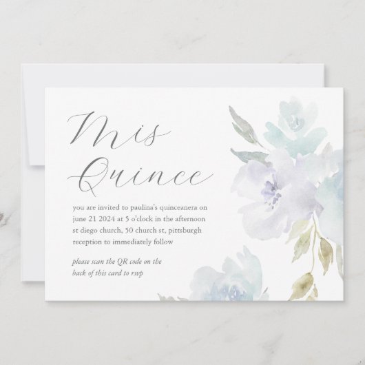 かわいらしフローラ15th誕生日キンセアニラQRコード 招待状 (正面)