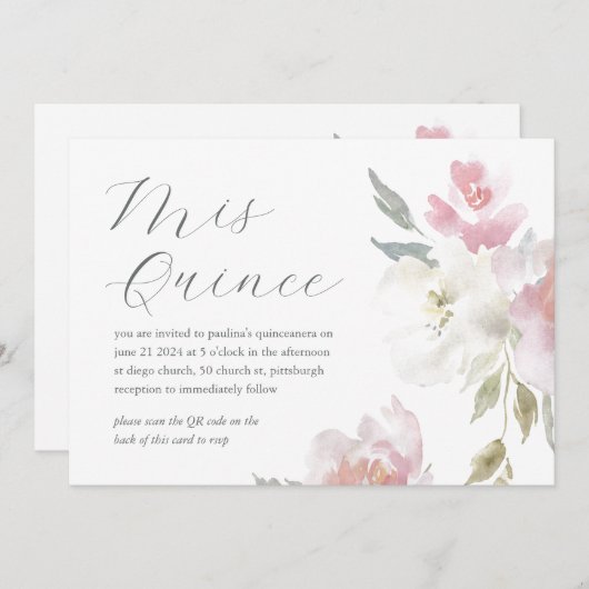 かわいらしフローラ15th誕生日キンセアニラQRコード 招待状 (正面/裏面)