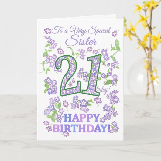 かわいらしフローラ21歳の誕生日とても特別な姉 カード (黄色い花)