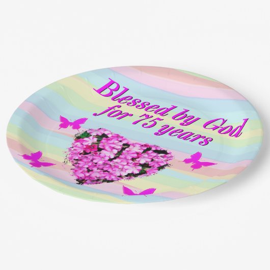 かわいらしフローラ75TH誕生日紙プレート ペーパープレート (アングル)