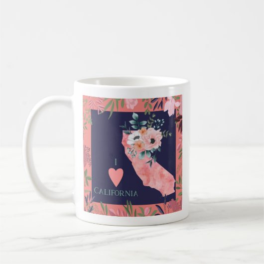 かわいらしフローラIラブカリフォルニア州の地図 コーヒーマグカップ (左)