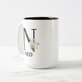 かわいらしフローラNアルファベモノグラムのット ツートーンマグカップ (正面左)