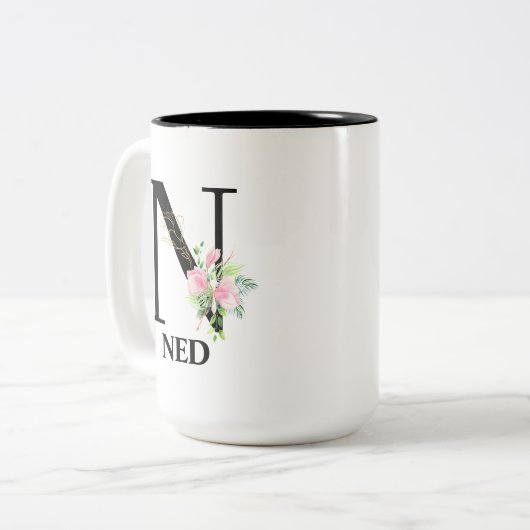 かわいらしフローラNアルファベモノグラムのット ツートーンマグカップ (正面左)