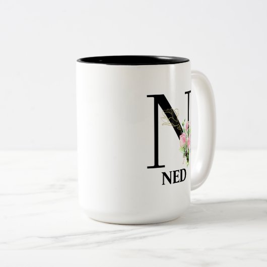 かわいらしフローラNアルファベモノグラムのット ツートーンマグカップ (正面右)