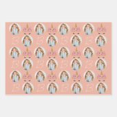 かわいらしフローラUnicornフォト誕生日 ラッピングペーパーシート (正面3)