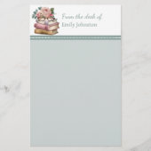 かわいらしブックスセージパーソナライズされたグリーン 便箋 (正面)