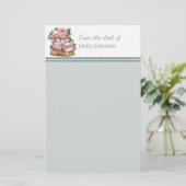 かわいらしブックスセージパーソナライズされたグリーン 便箋 (スタンド正面)