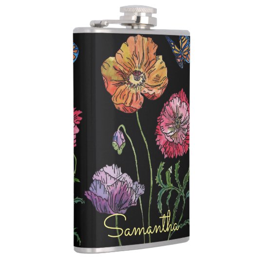 かわいらしブラックウォーター絵画カラーのケシ フラスク (右)