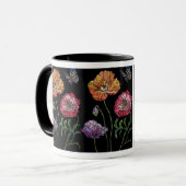 かわいらしブラックウォーター絵画カラーのケシ マグカップ (正面左)