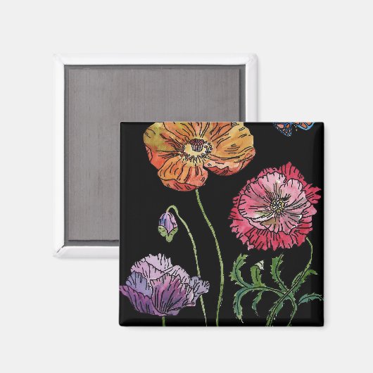 かわいらしブラックウォーター絵画カラーのケシ マグネット (正面/裏面)