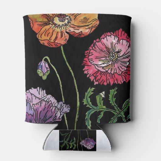 かわいらしブラックウォーター絵画カラーのケシ 缶クーラー (裏面)