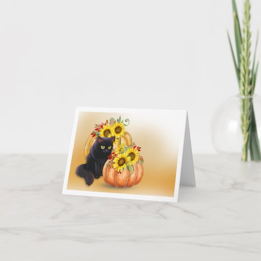 かわいらしブラックキャット&パンプキンハロウィーンノートカード カード (正面)