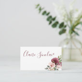 かわいらしブルゴーニュとピンクの水色の花 名刺 (スタンド正面)
