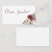 かわいらしブルゴーニュとピンクの水色の花 名刺 (正面/裏面)