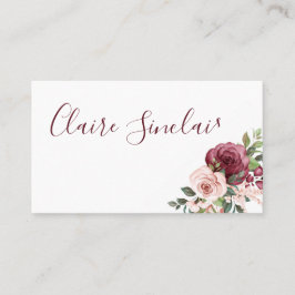 かわいらしブルゴーニュとピンクの水色の花 名刺